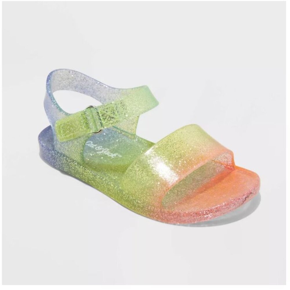 NWOT Cat & Jack Tessa rainbow glitter ombre jelly sandals size 11